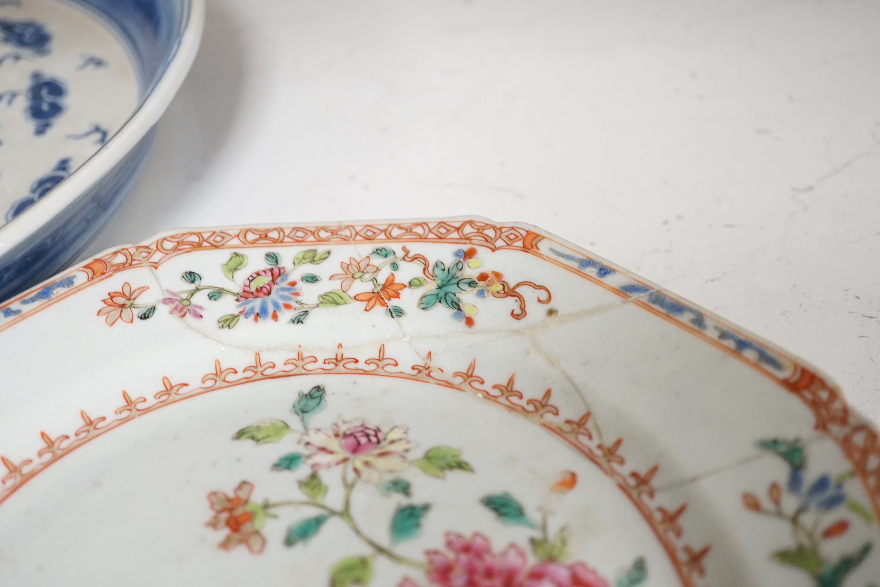 Eight Chinese plates and bowls, largest 30cm diameter
